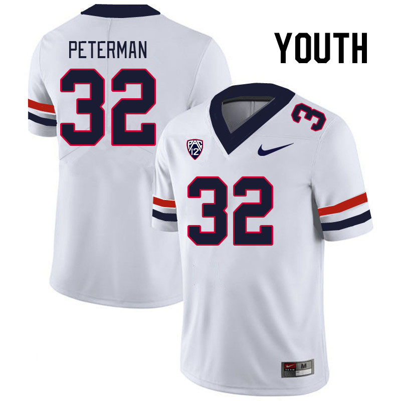 Youth #32 Cash Peterman Arizona Wildcats College Football Jerseys Stitched Sale-White - Click Image to Close